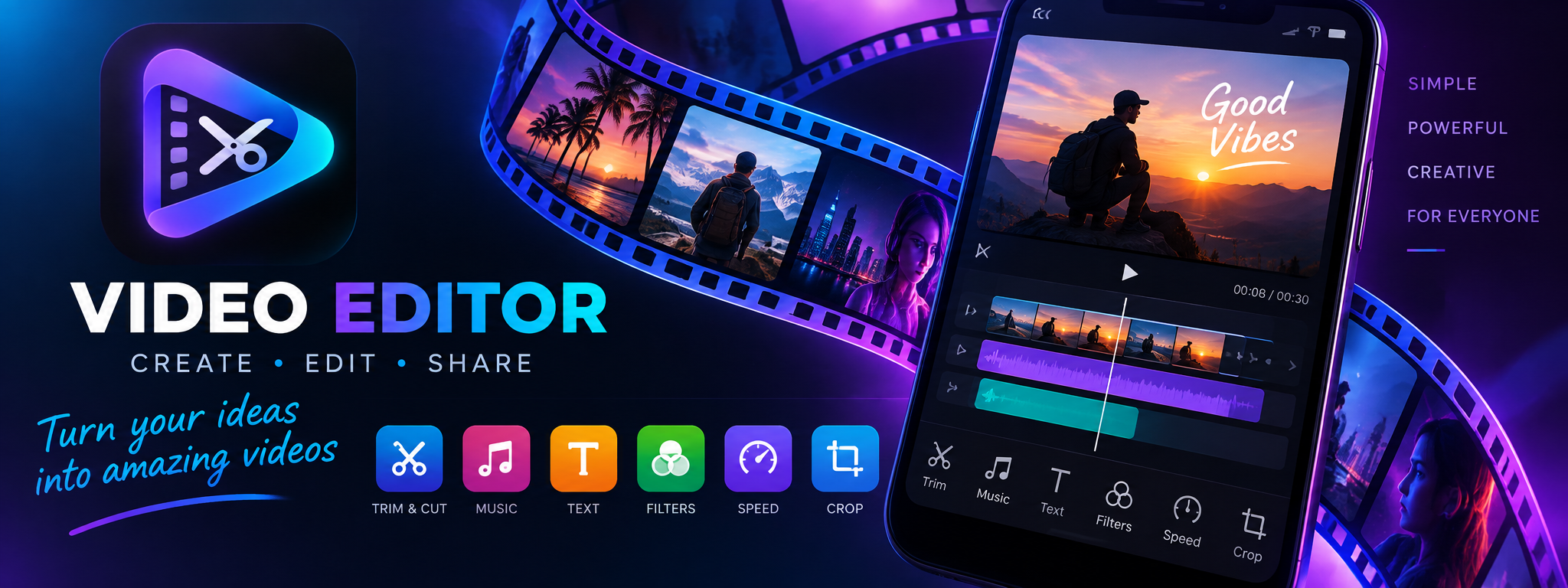 Video Editor Banner - Crea, Edita y Comparte