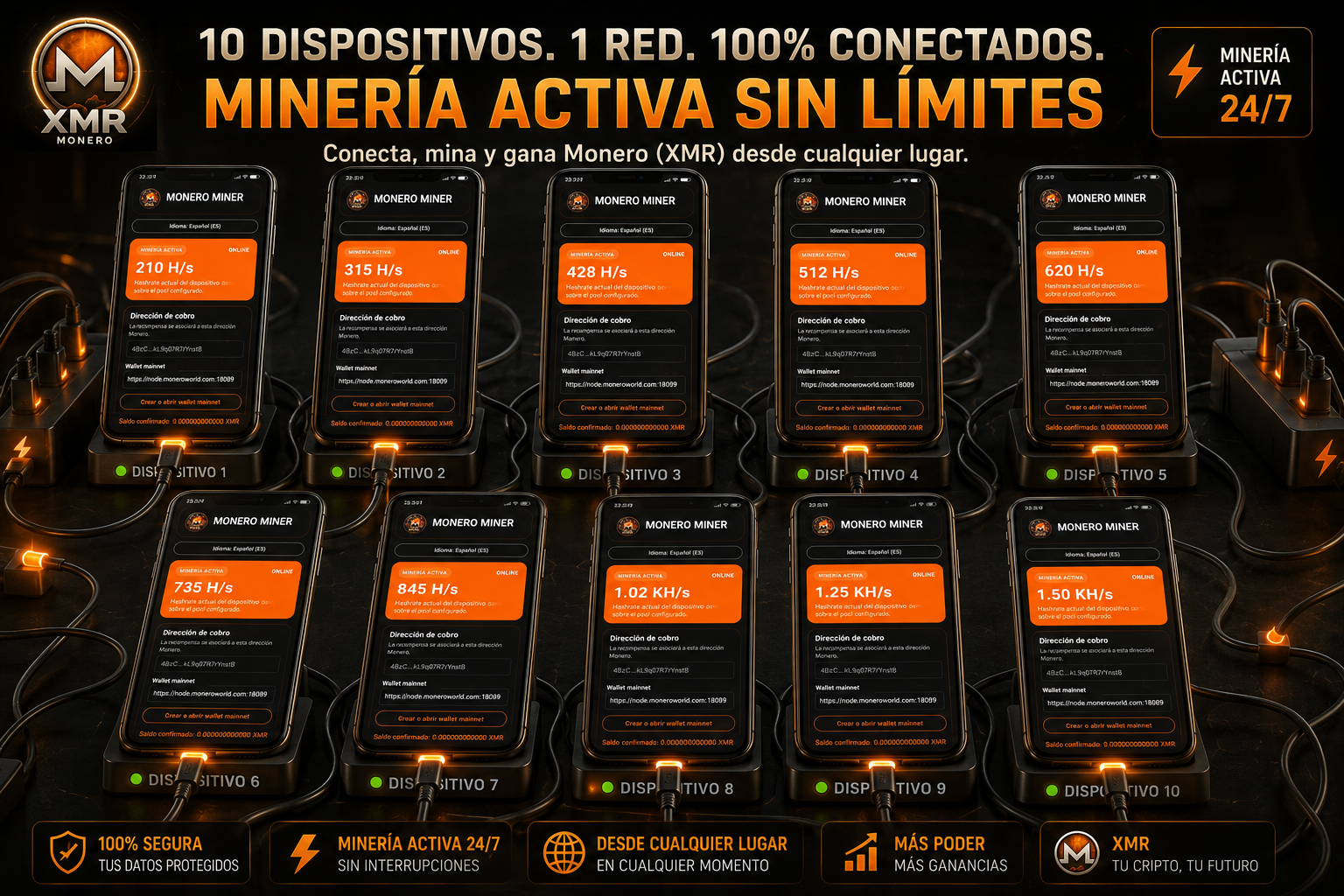 Móviles conectados a Monero Miner